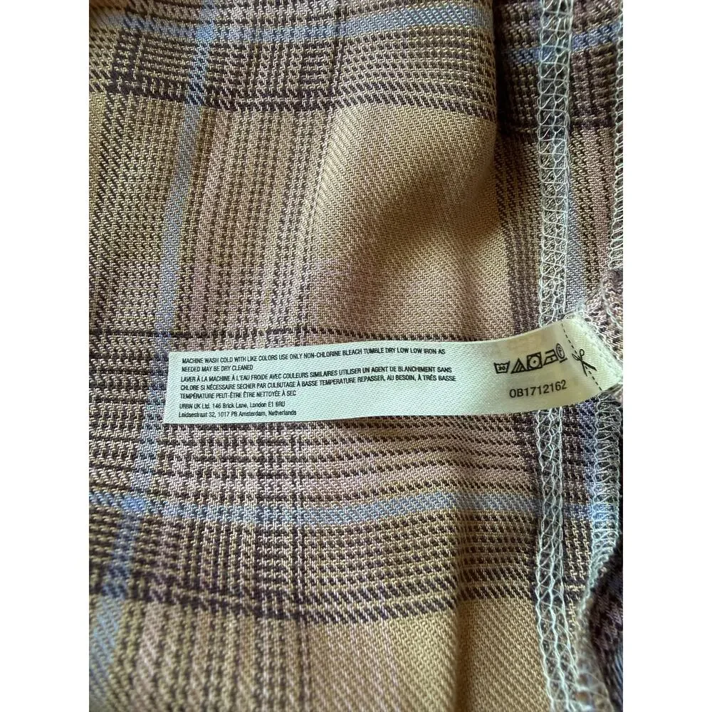 free people fallin' for flannel‎ sleep shirt tan & pink combo women size small